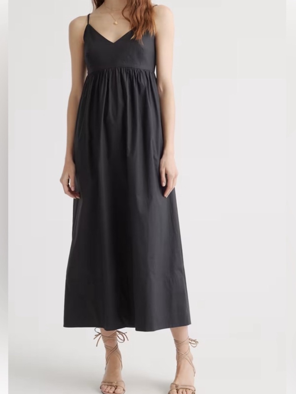 Quince Spaghetti Strap V-Neck Black Maxi Dress